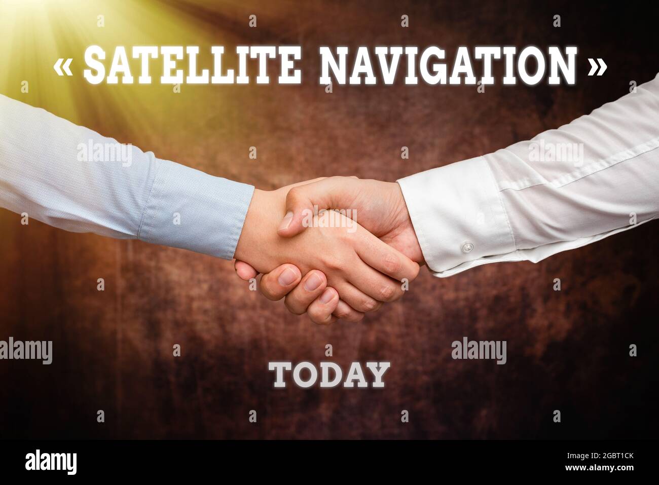 Sign displaying Satellite Navigation. Concept meaning system providing autonomous geospatial positioning Two Professional Well-Dressed Corporate Stock Photo