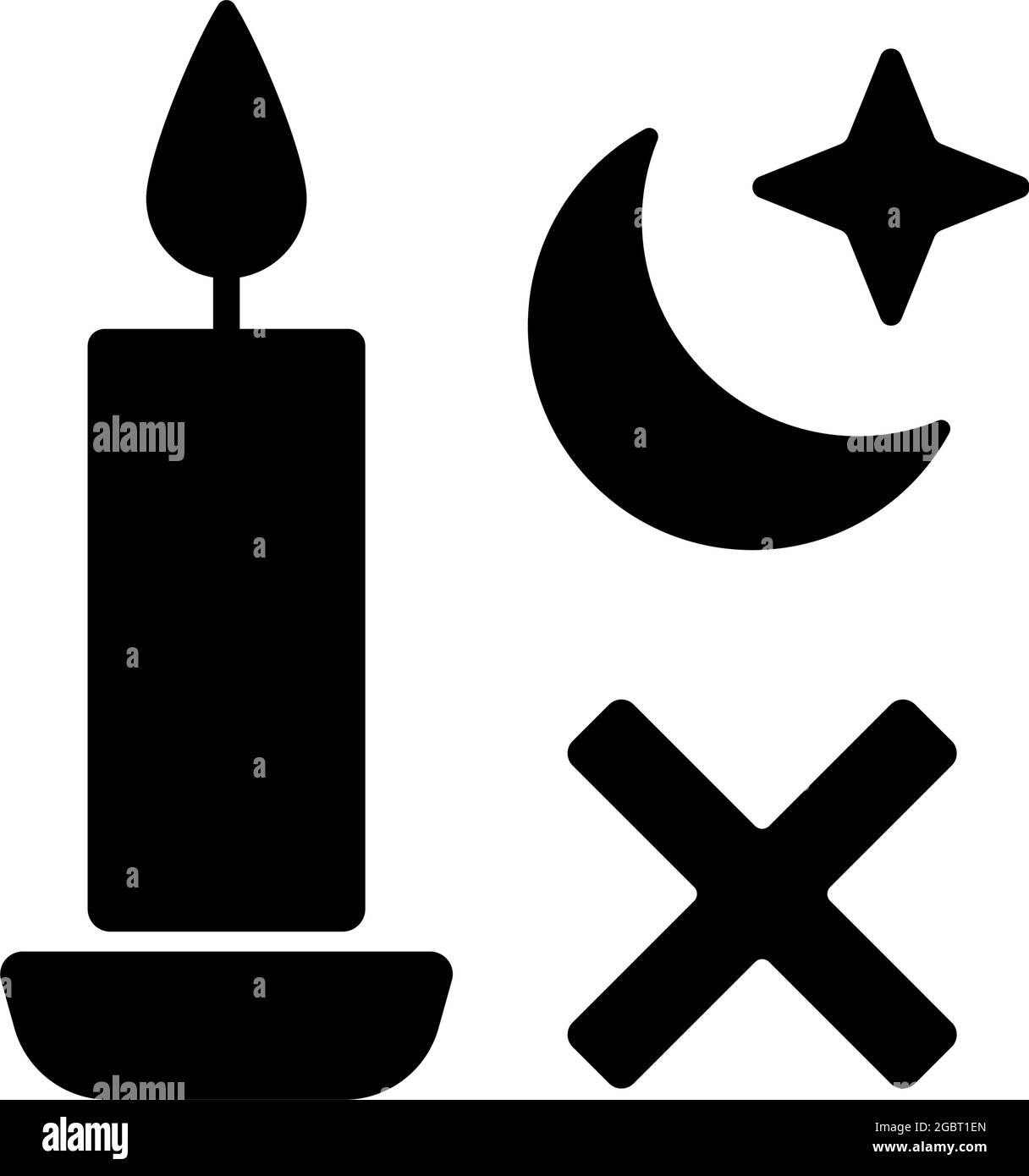 Never use candle while sleeping black glyph manual label icon Stock Vector