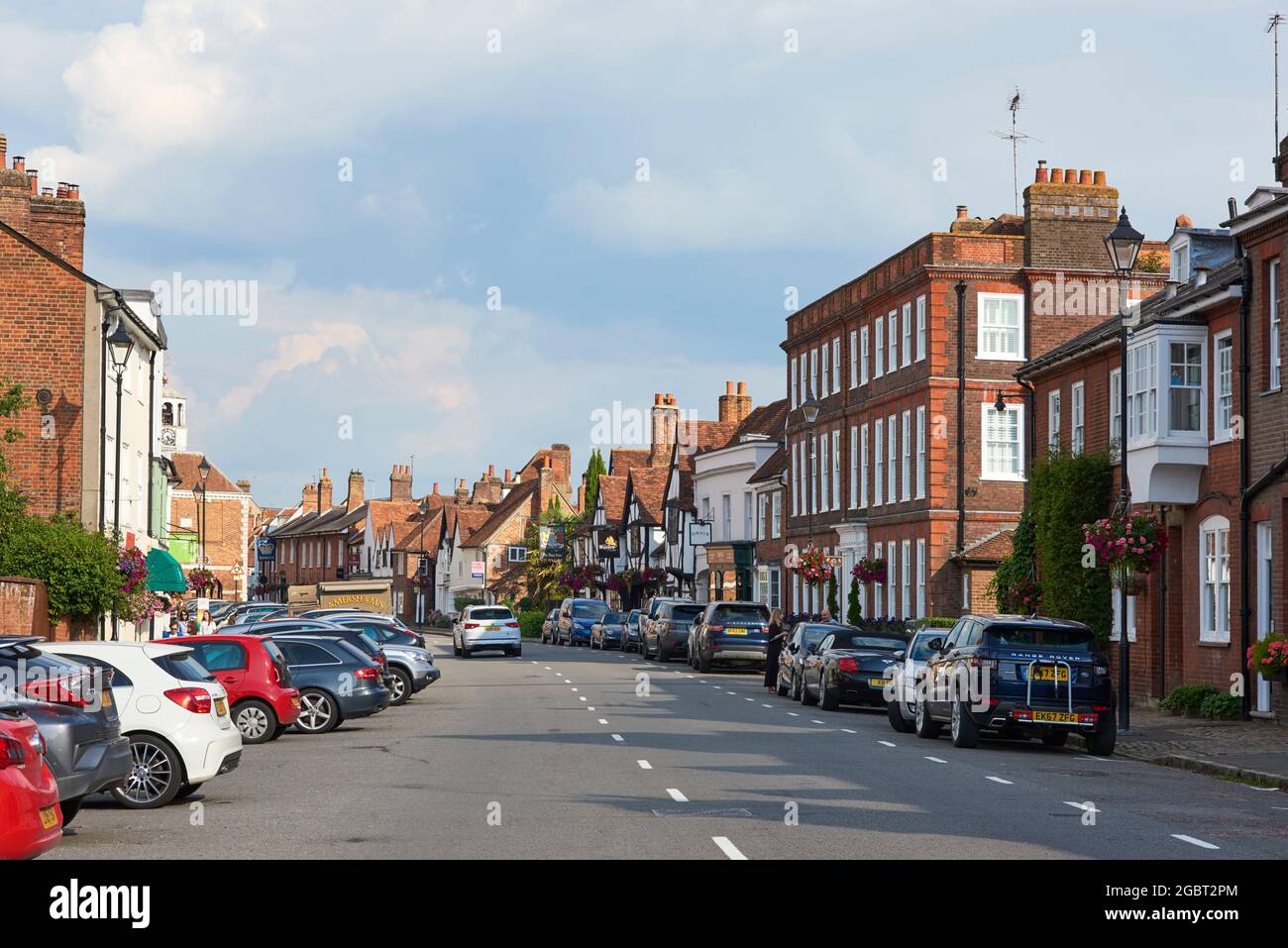 Historic red brick buildings along the High Street at Old Amersham, Buckinghamshire, Southern England Stock Photo