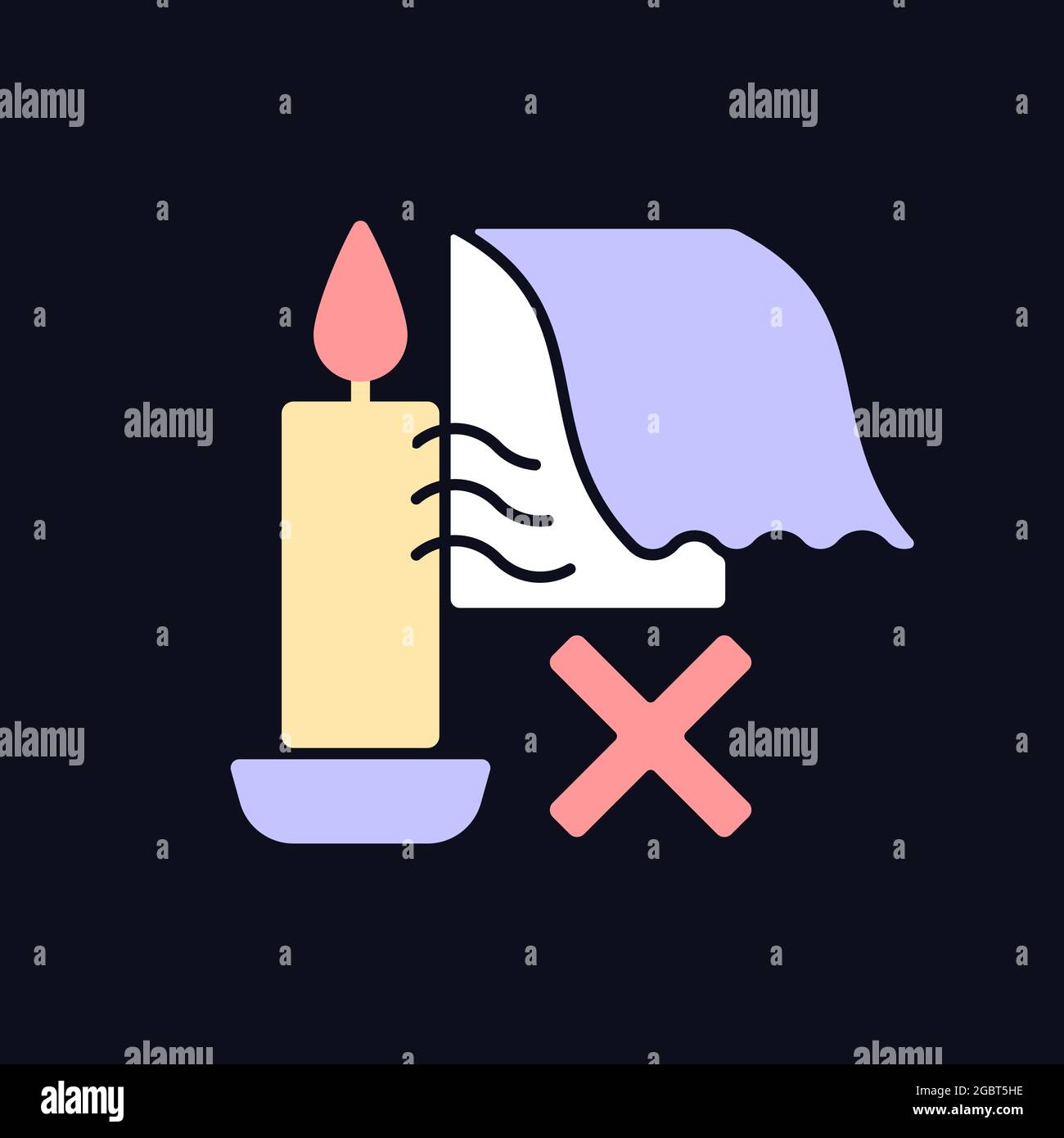 Keep candles away from air currents RGB color manual label icon for dark theme Stock Vector