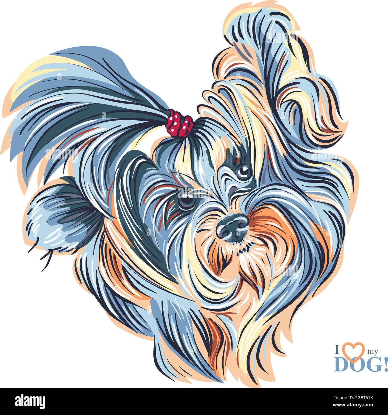 color sketch Yorkshire terrier red and black Stock Vector