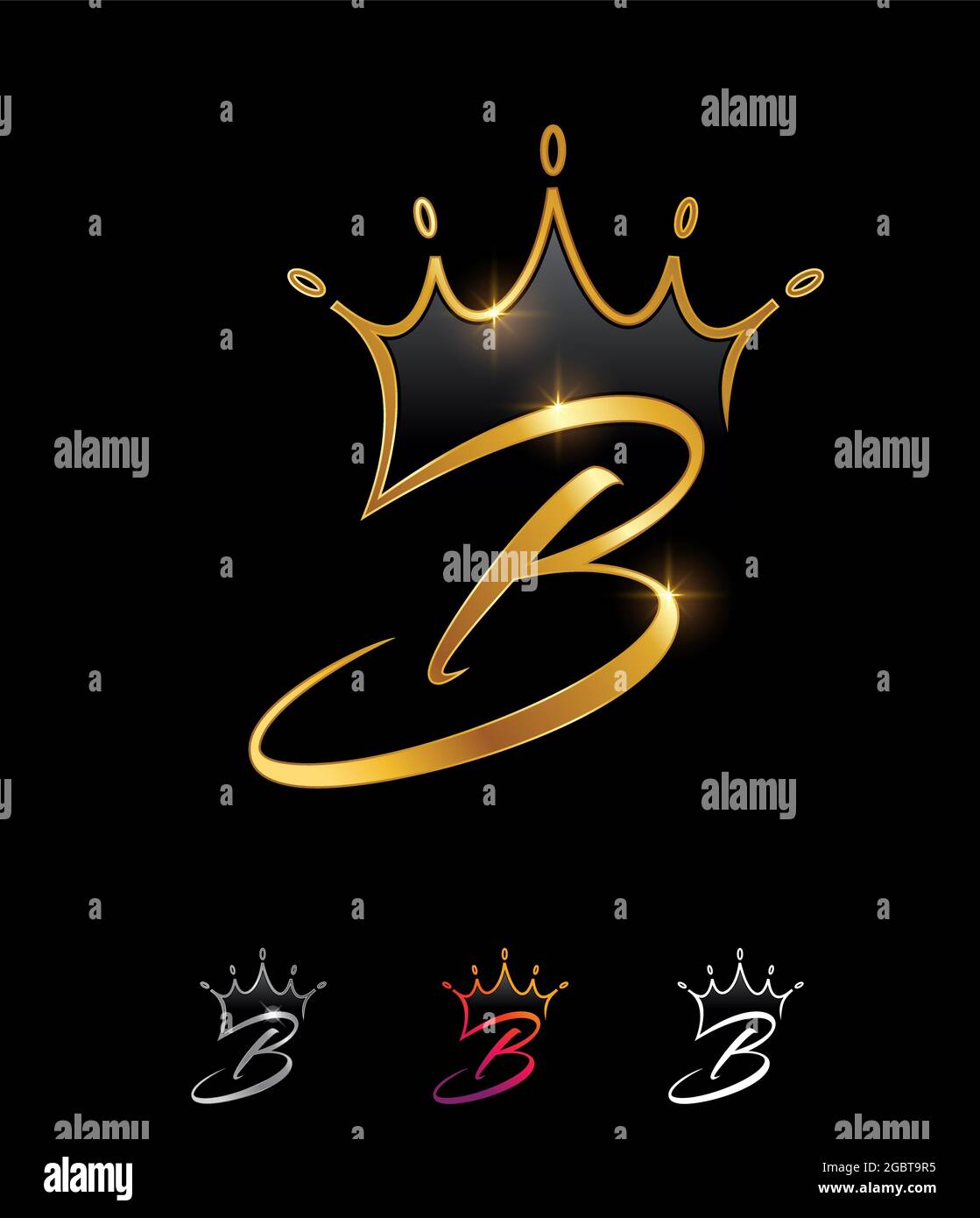 A Vecetor Illustration Set Of Golden Monogram Crown Initial Letter B In  Black Background With Gold Shine Effect For Luxury Logo And Sign Stock  Vector Image & Art - Alamy