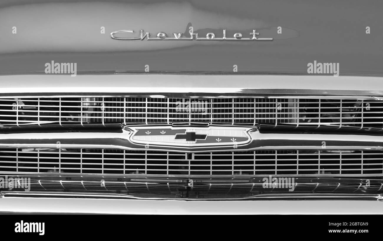 1957 Chevy Grille BW 080621 Stock Photo