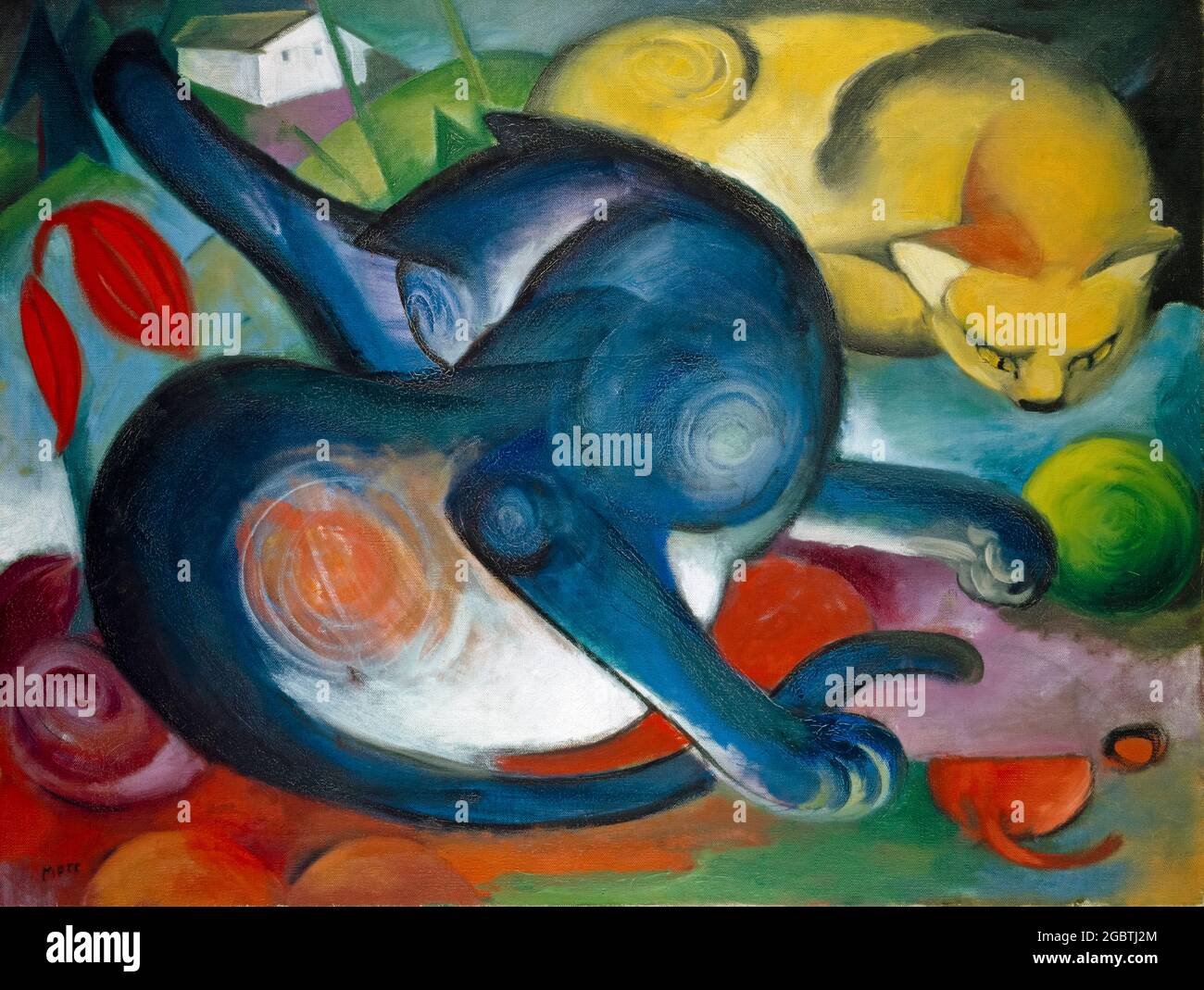 Franz Marc, abstract painting, Two Cats, Blue and Yellow, 1912 Stock ...