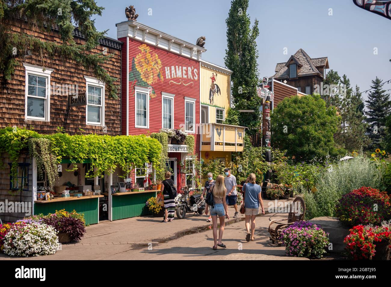 Okotoks, Alberta August 3, 2021 facades of beautiful buildings at the Saskaton Farm south of
