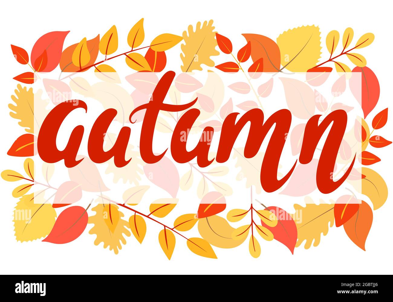 Bright autumn background with leaves and hand lettering vector ...