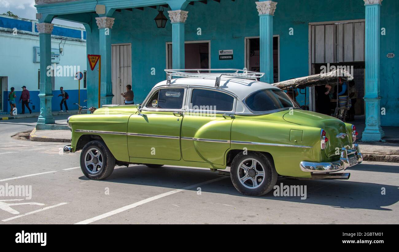 Green vintage Chevrolet car, Holguin City Cuba 2016 Stock Photo Alamy
