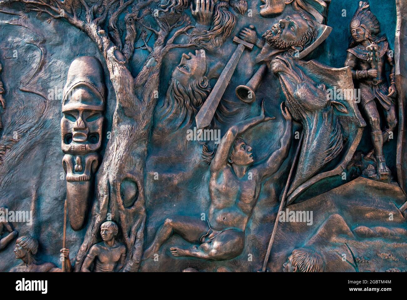 Mural Origenes, Cuban sculpture art in metal, Holguin City,  Cuba 2016 Stock Photo