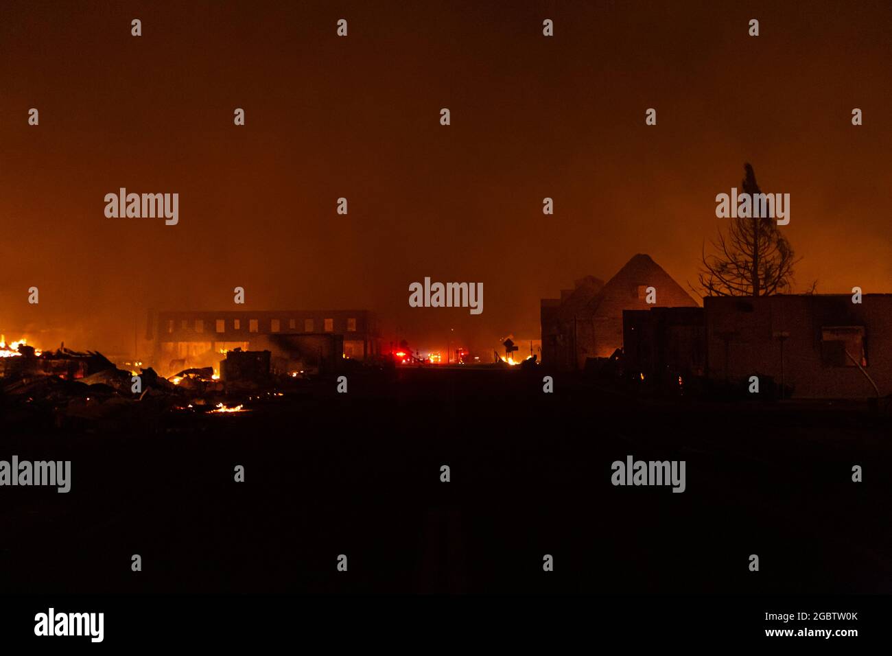 A view of downtown Greenville, CA, which was destroyed by the Dixie Fire on August, 4, 2021