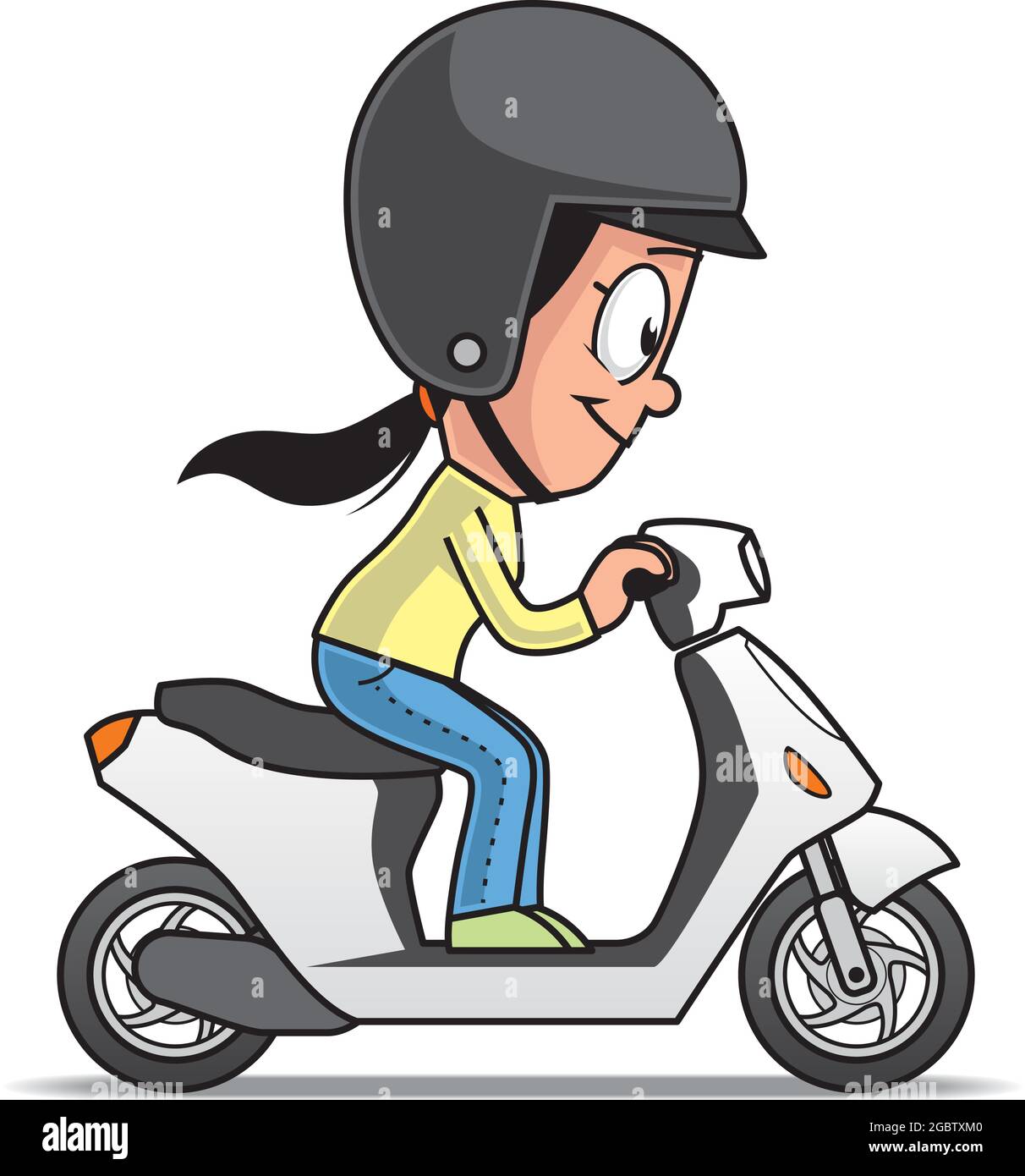 Cartoon illustration of a woman character driving a scooter Stock Vector  Image & Art - Alamy