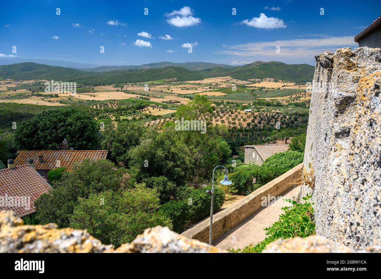 view from the old curtain wall of the picturesque tuscan village of Capalbio Stock Photo