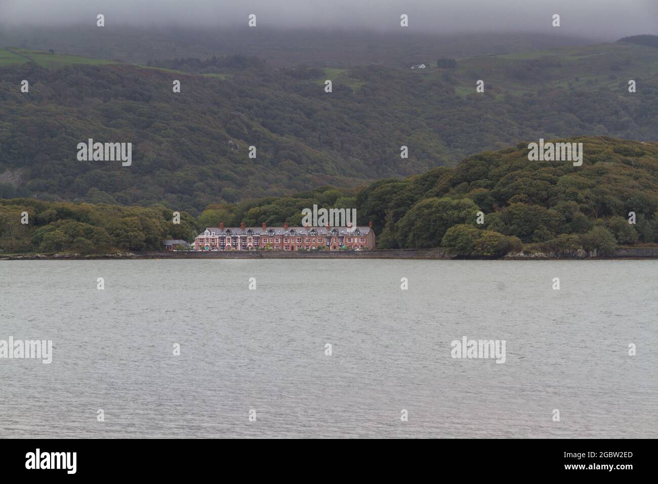 View over the Mawddach Estuary in poor weather. Barmouth, Gwynedd, North Wales, UK Stock Photo