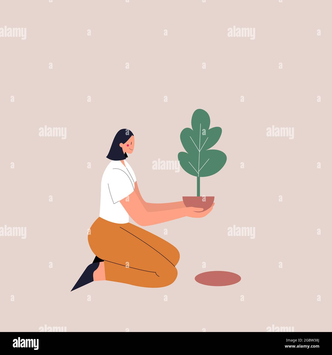 Eco-activist girl is planting a tree. Environmental protection concept ...