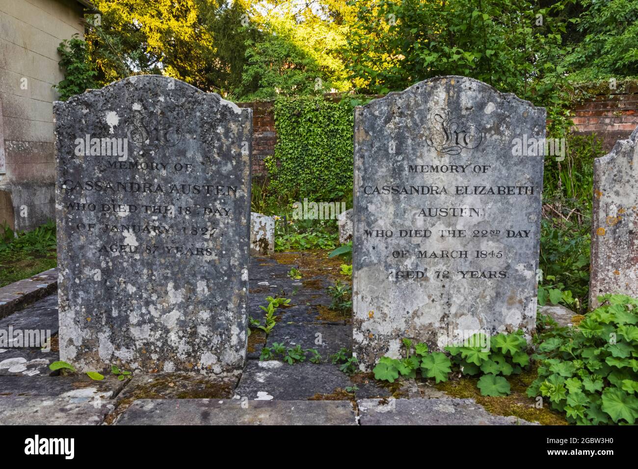 England, Hampshire, Alton,  Chawton, Parish Church of St.Nicholas, The Graves of Jane Austen's Mother and Sister Stock Photo