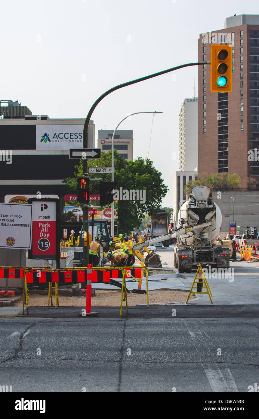 Construction in downtown Winnipeg, Manitoba, Canada Stock Photo Alamy