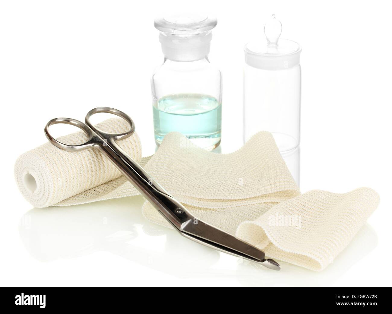 First aid kit for bandaging isolated on white Stock Photo - Alamy