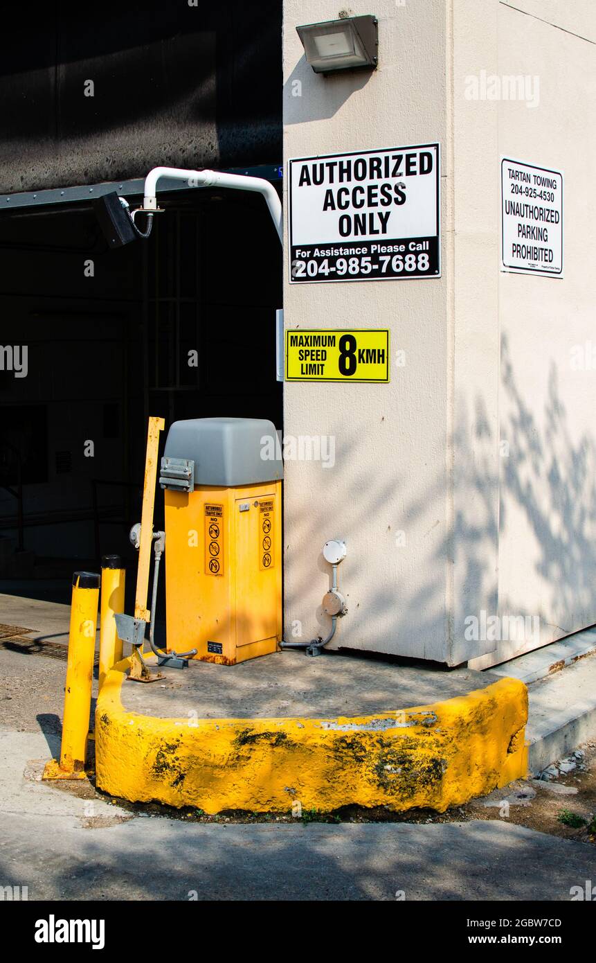 gate at underground parking lot in downtown Winnipeg, Manitoba, canada