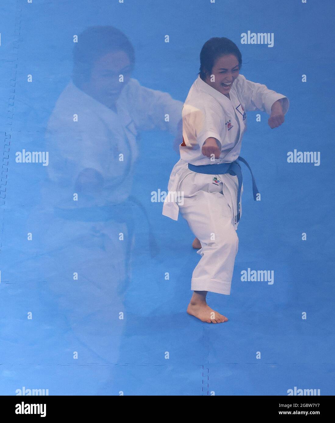 Dongjing, Japan. 5th Aug, 2021. Shimizu Kiyou of Japan competes during the women's kata ranking round of karate at Tokyo 2020 Olympic Games in Tokyo, Japan, Aug 5, 2021. Credit: Cao Can/Xinhua/Alamy Live News Stock Photo