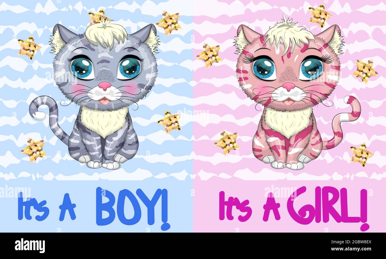 Baby Shower greeting card with Cute Kittens boy and girl Stock Vector ...
