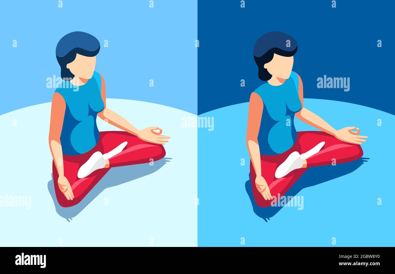 Lotus Yoga pose - woman sitting on the floor relaxing Stock Vector ...