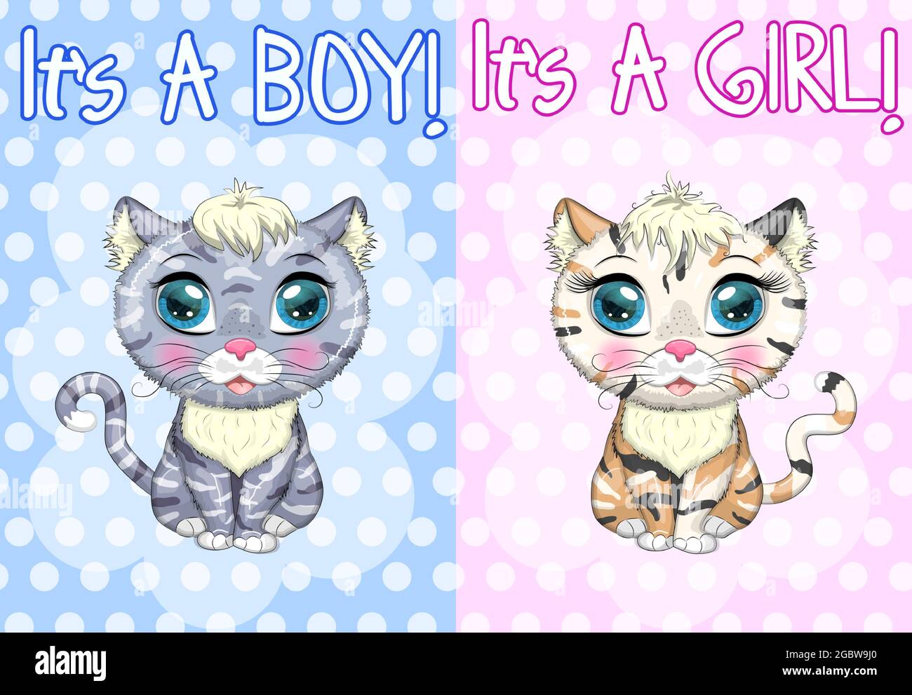 Baby Shower greeting card with Cute Kittens boy and girl Stock Vector ...