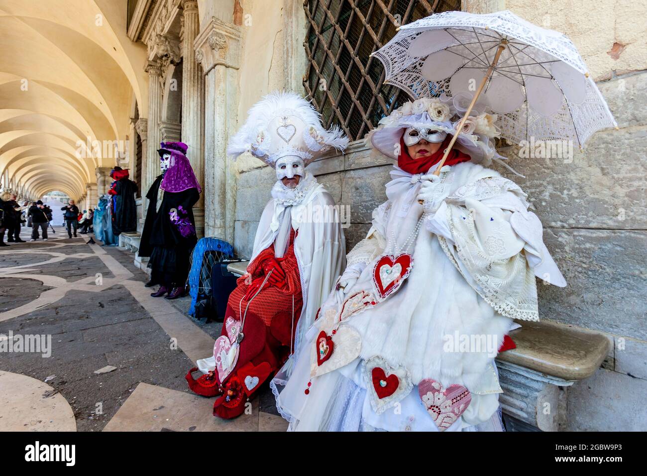 People In Costume At The Venice Carnival, Venice, Italy. Stock Photo