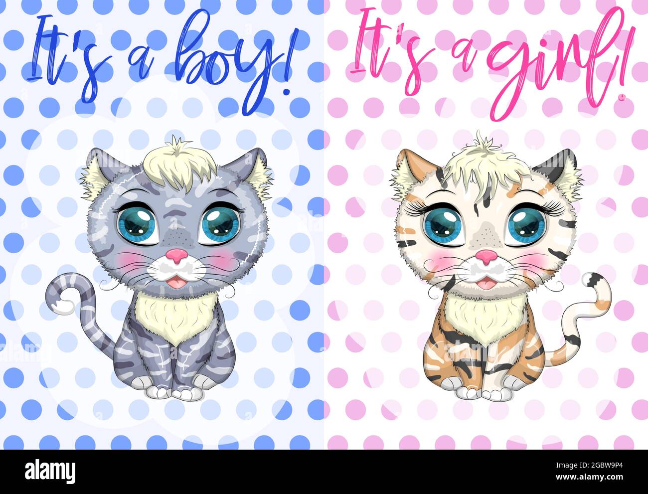 Baby Shower greeting card with Cute Kittens boy and girl Stock Vector ...