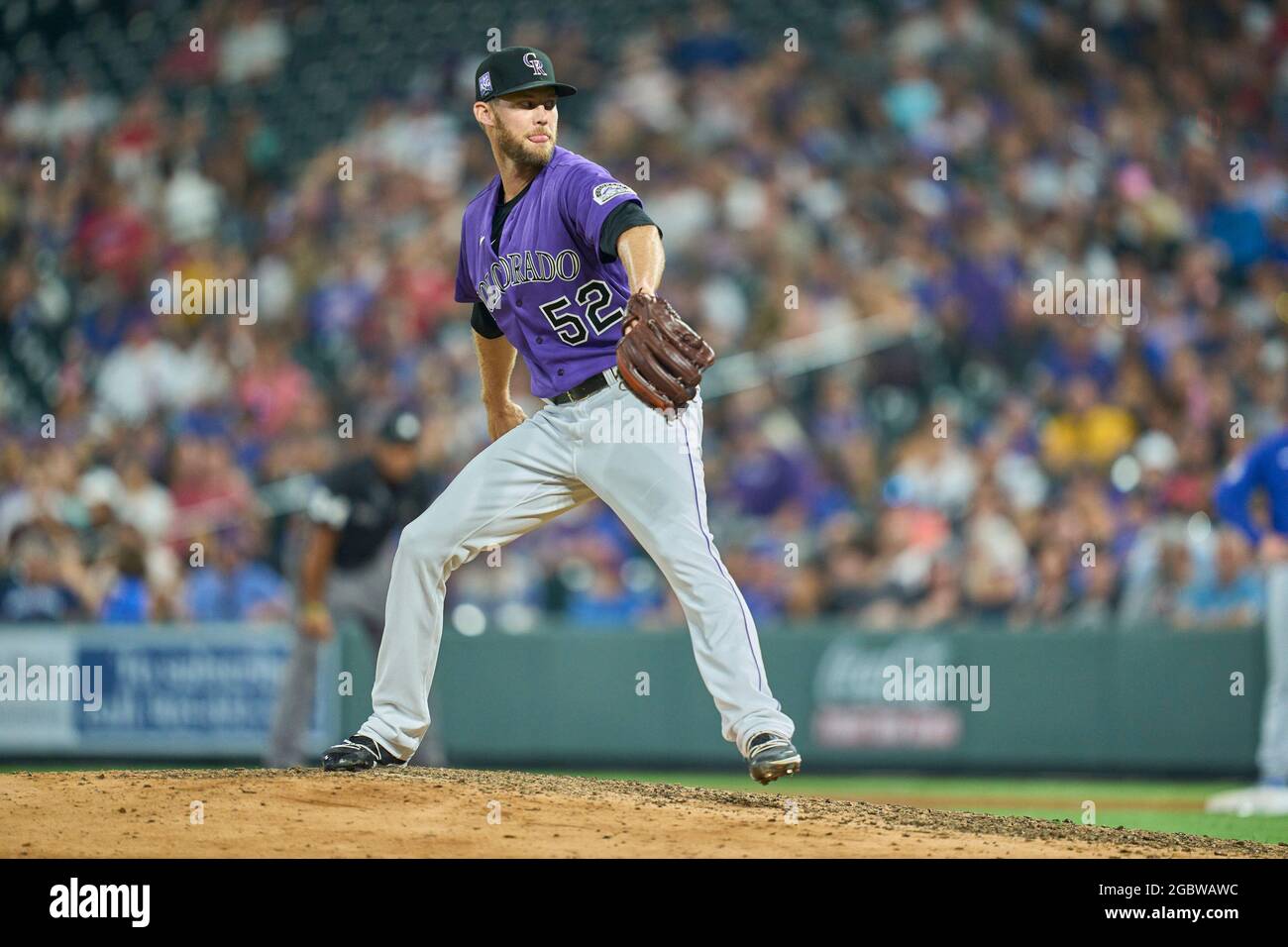 August 4 2021: Colorado Rockies pitcher Daniel Bard (52) throws a pitch ...