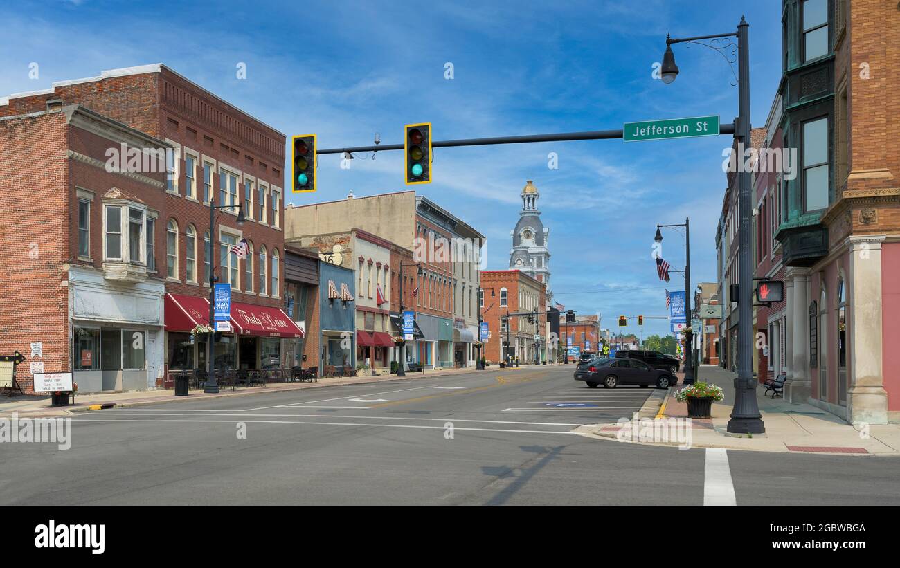 Panorama of Main Street from Jefferson Street in downtown Van Wert, Ohio Stock Photo