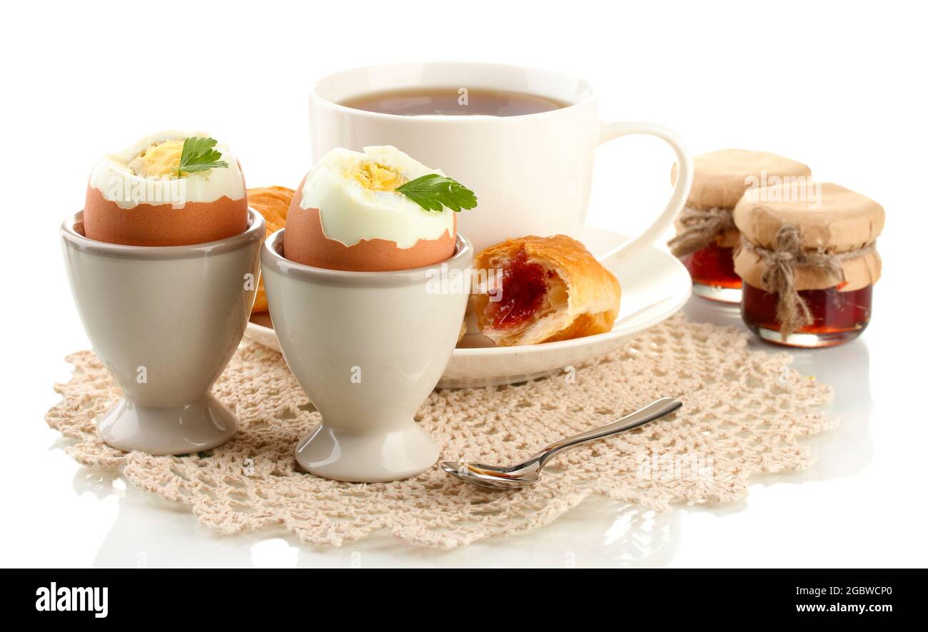 light-breakfast-with-boiled-eggs-and-coffee-isolated-on-white-stock