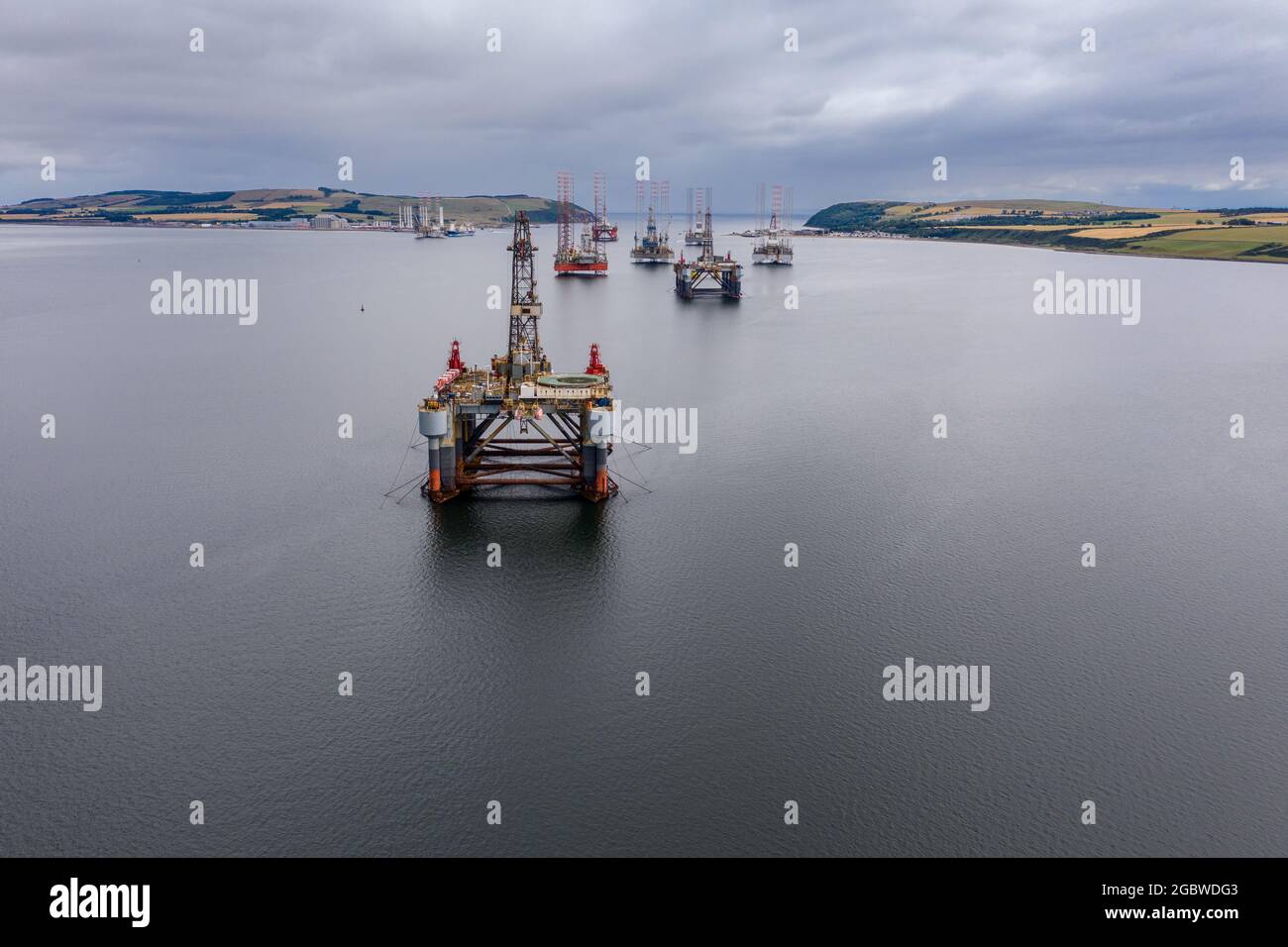 Aerial view The Cromarty Firth, also known as the 'oil rig graveyard ...