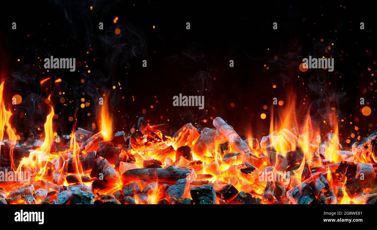 Charcoal For Barbecue Background With Flames Stock Photo Alamy