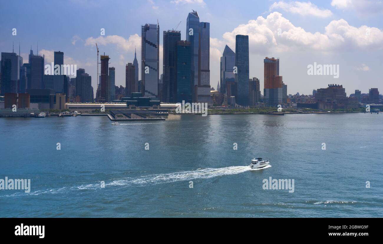 Hudson river and Hudson Yards aerial view from above, New York City ...