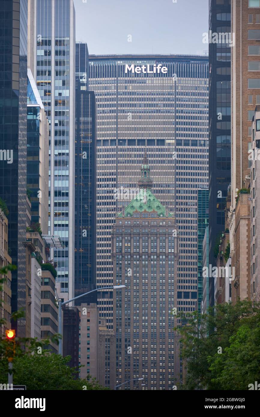 The MetLife building view from Park Avenue on Manhattan, New York City Stock Photo