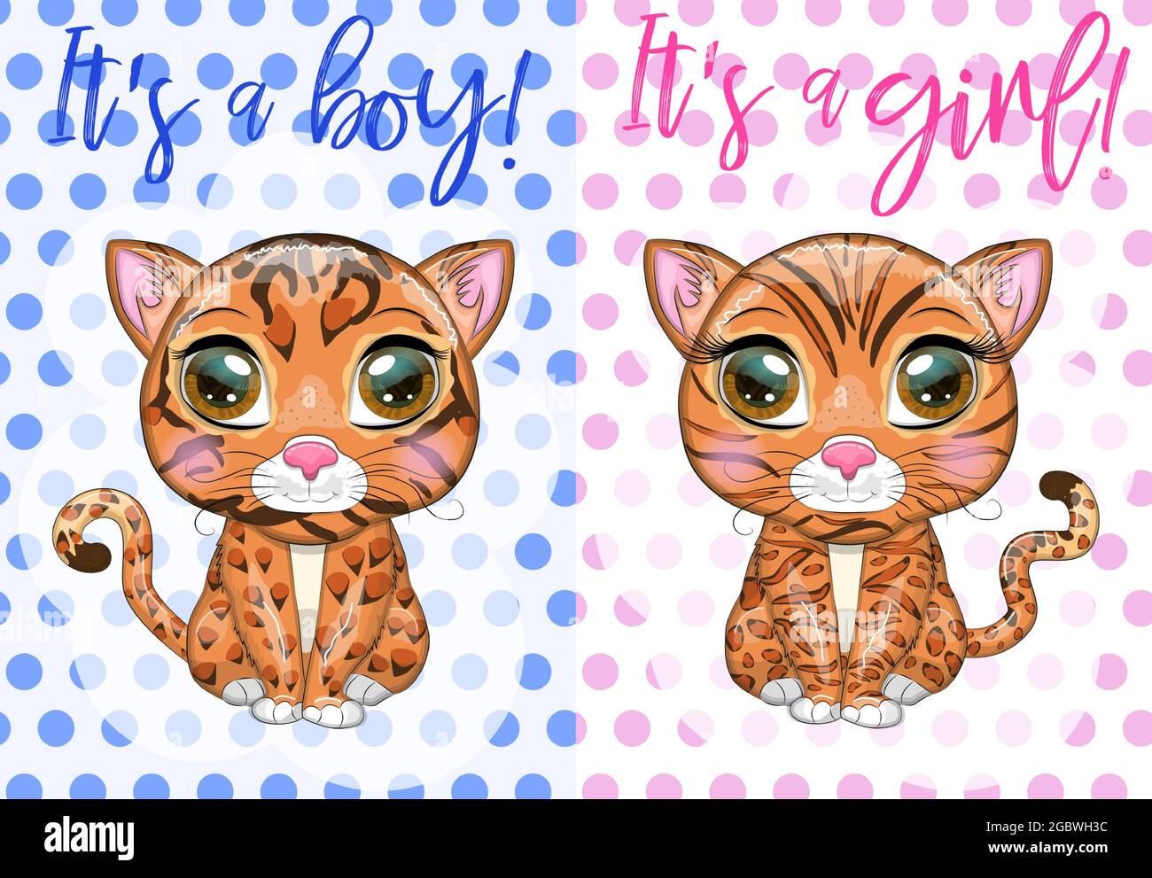 Baby Shower greeting card with Cute boy and girl. Cartoon Bengal cat with  expressive eyes. Wild animals, character, childish cute style Stock Vector  Image & Art - Alamy