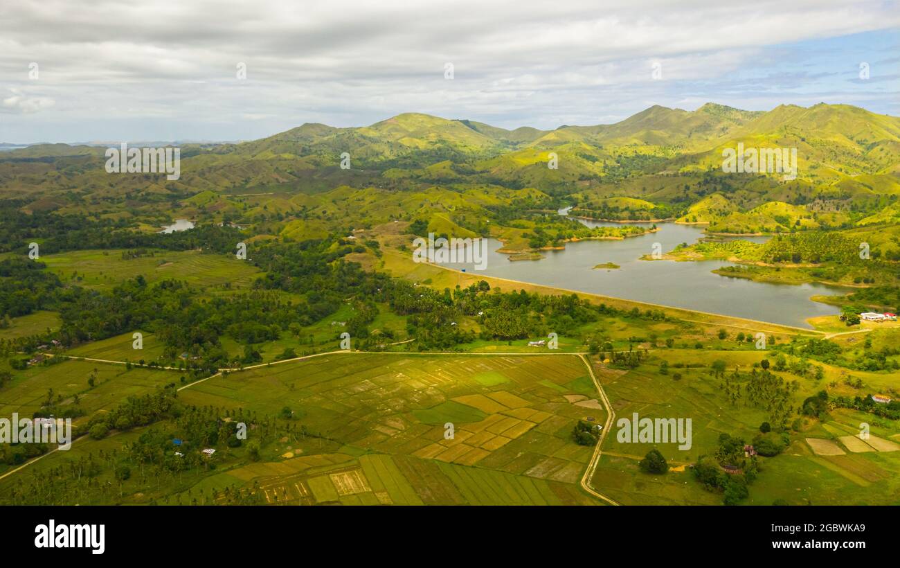 Lake among green hills drone hi-res stock photography and images - Alamy