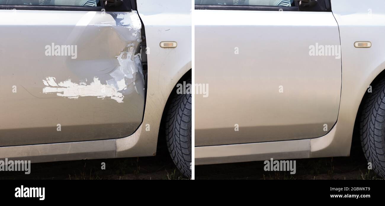 Car Dent Repair And Paint Before And After Stock Photo