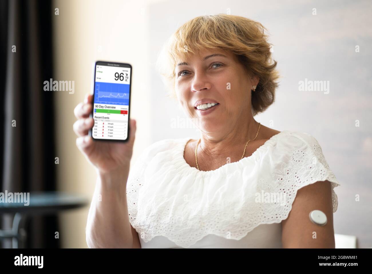 Continuous Blood Sugar Level Measuring Device. Diabetes Test Stock Photo