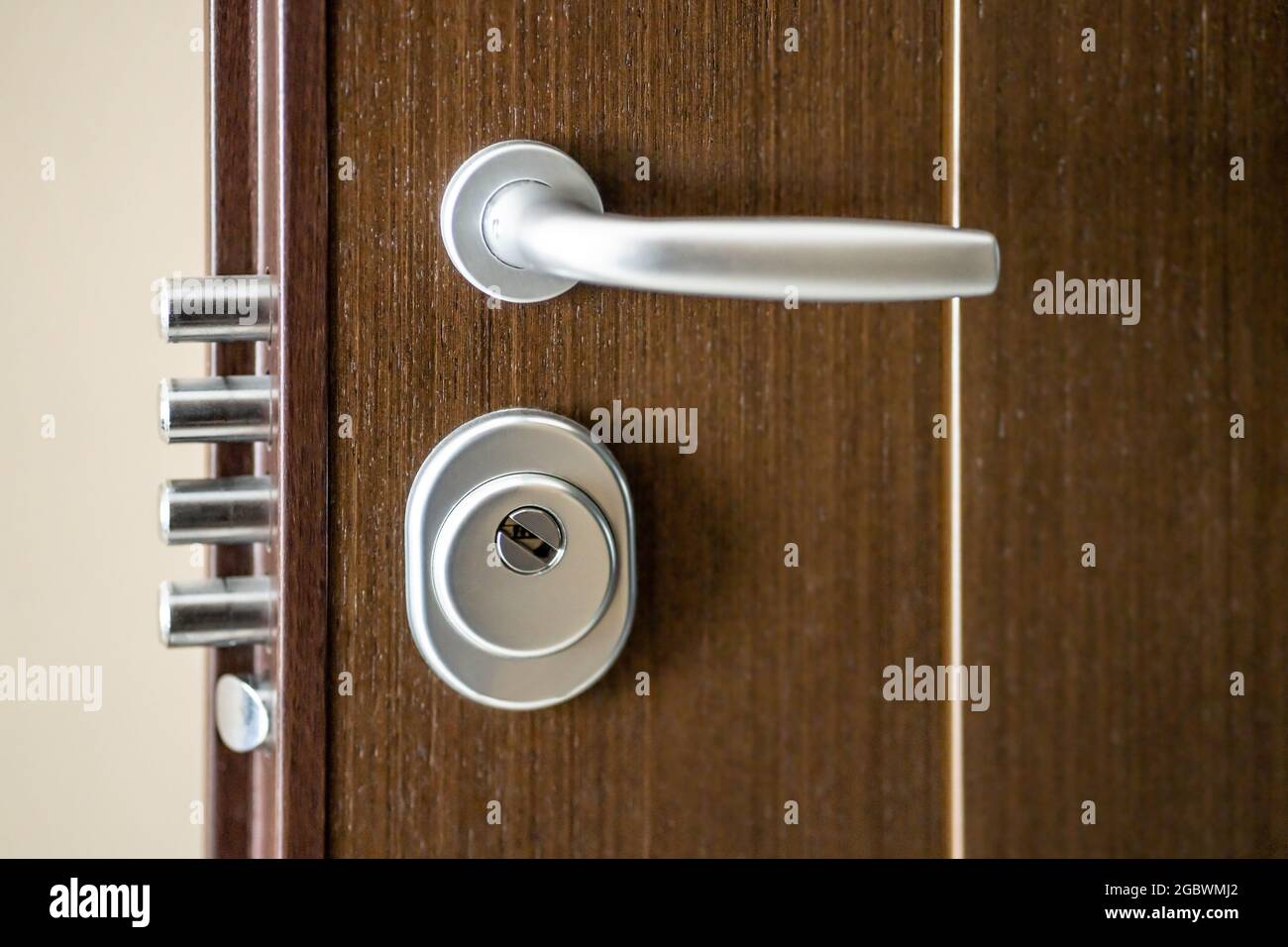 Secure Door Lock. Open Home With Heavy Duty Metal Door Stock Photo Alamy