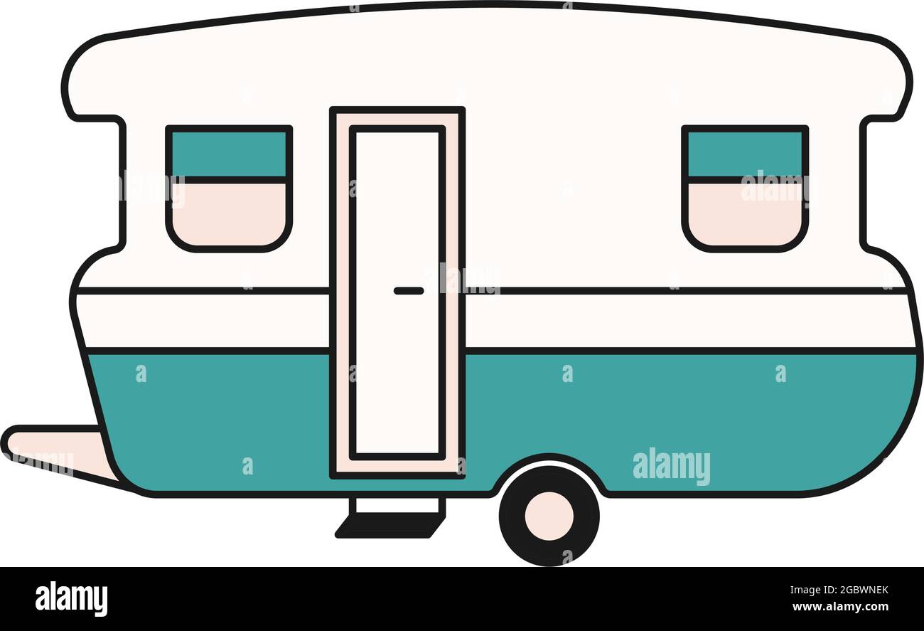 Vintage caravan trailer for camping and travel in vector icon Stock Vector