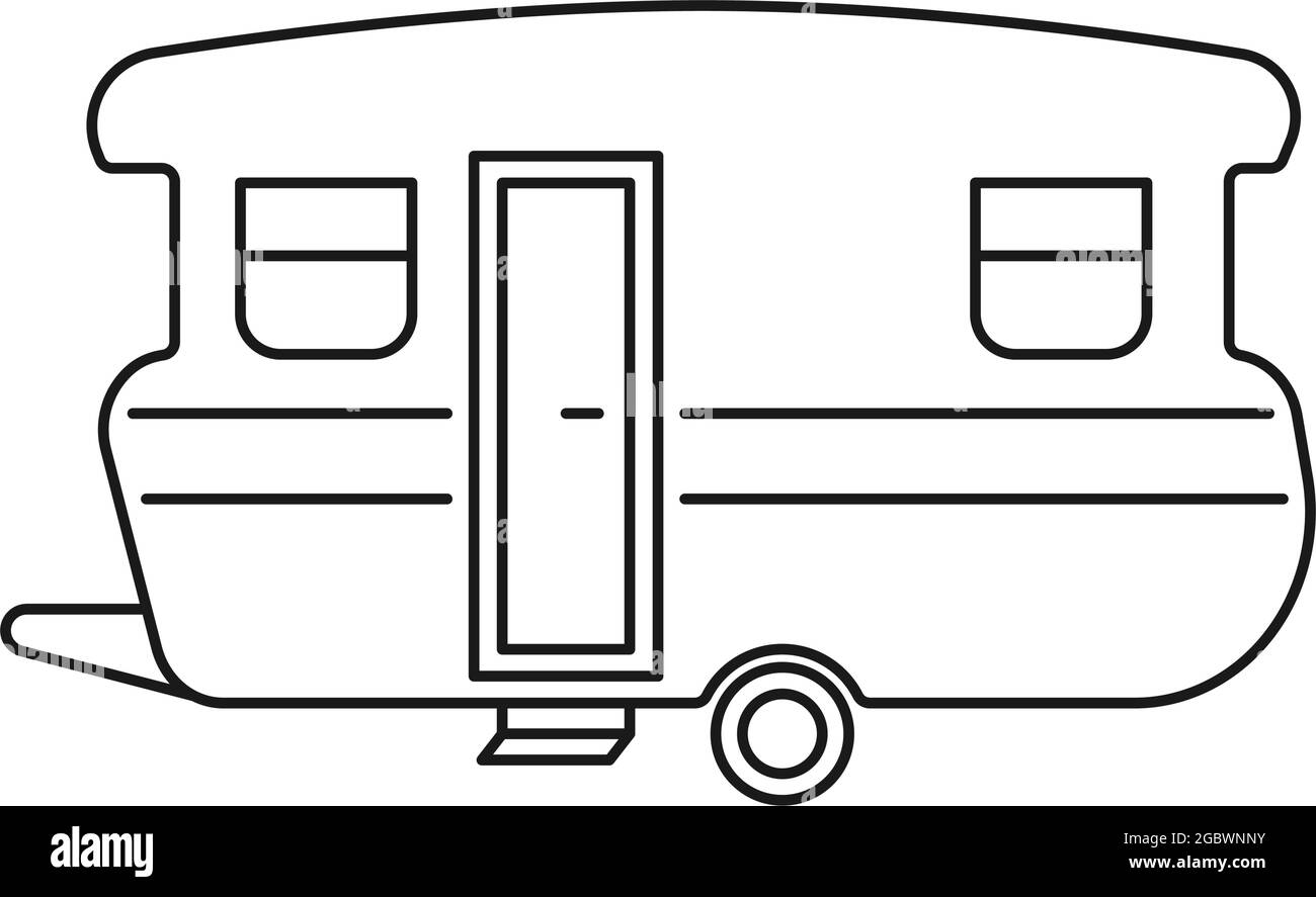 Vintage caravan trailer for camping and travel in vector icon Stock Vector