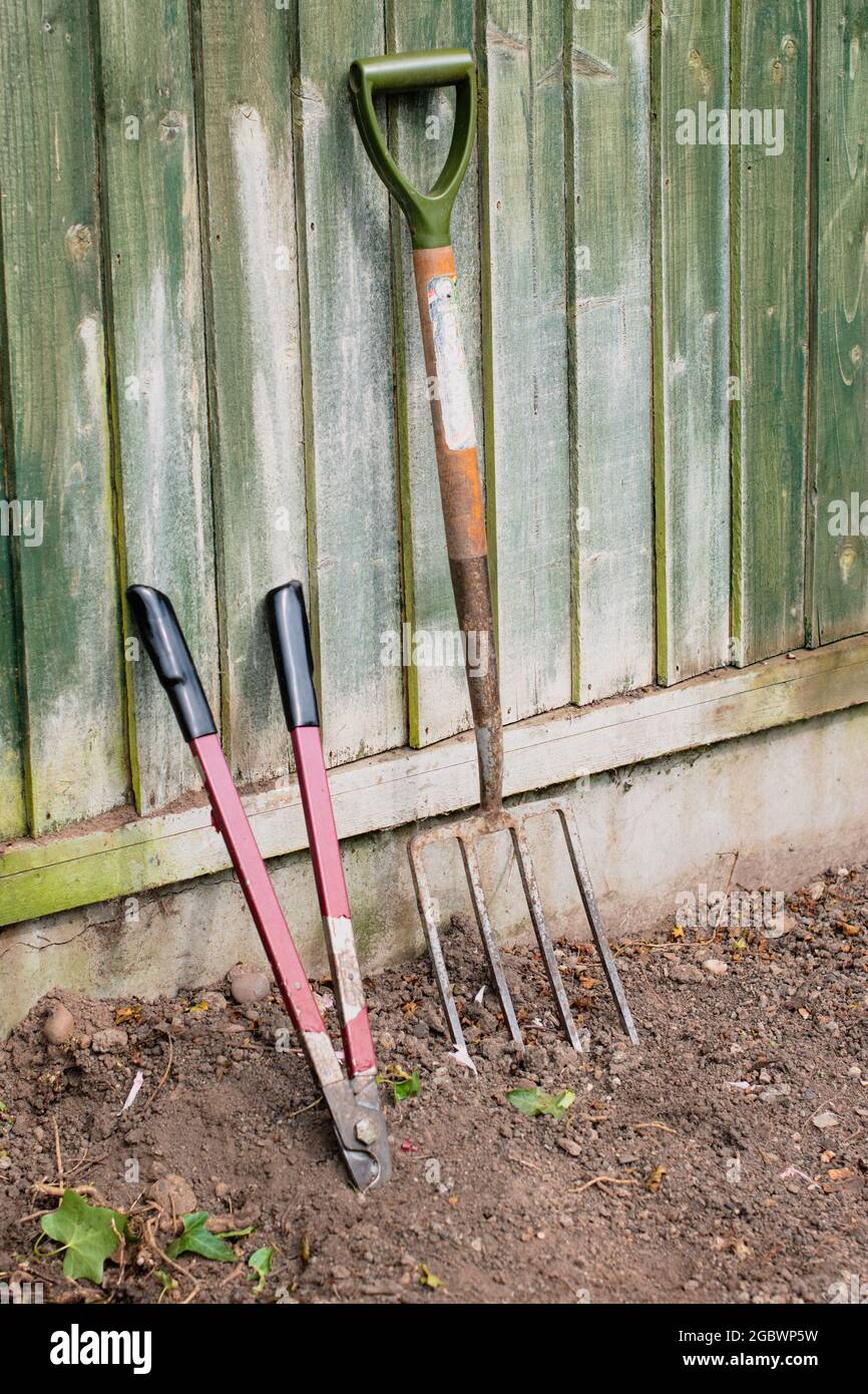 Garden Tools - Loppers and Garden Fork Stock Photo