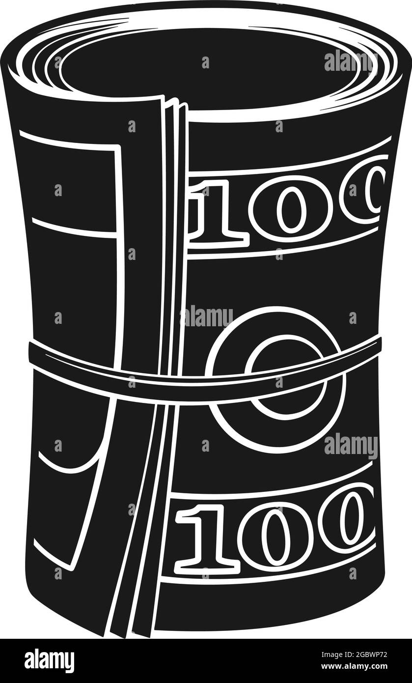 Roll of money or cash in hundred dollar bills as vector icon Stock Vector