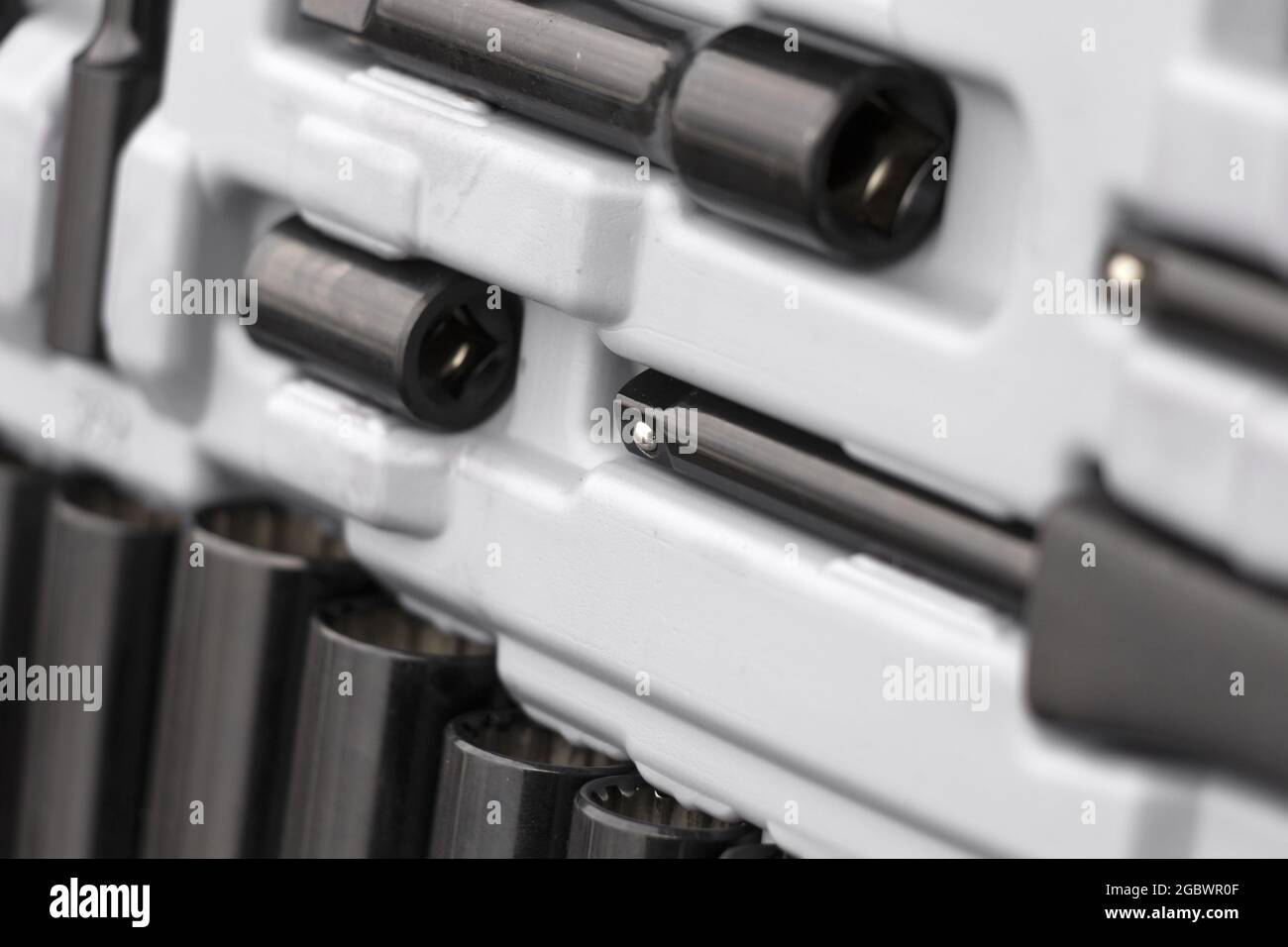 Closeup shot of sockets in a toolset Stock Photo