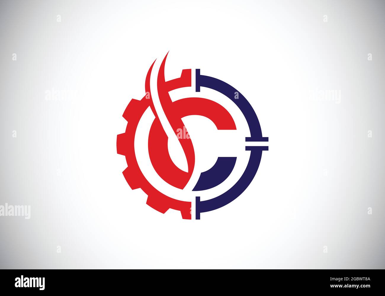 Initial C monogram alphabet with gear pipe and flame. Oil and gas logo concept. Font emblem. Modern vector logo for petroleum business and company Stock Vector