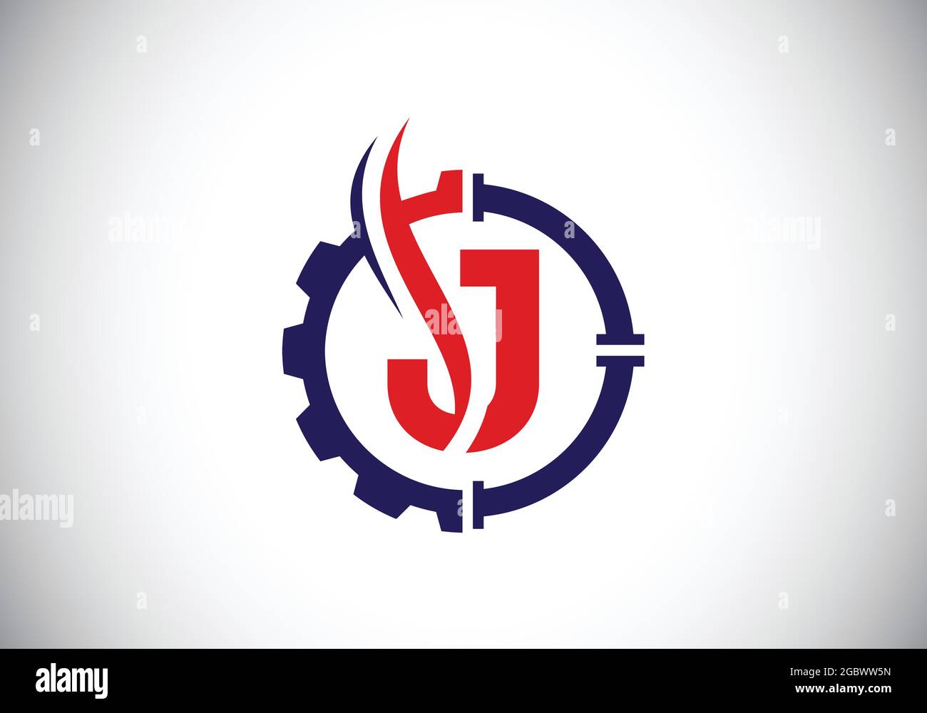 Initial J monogram alphabet with gear pipe and flame. Oil and gas logo concept. Font emblem. Modern vector logo for petroleum business and company Stock Vector