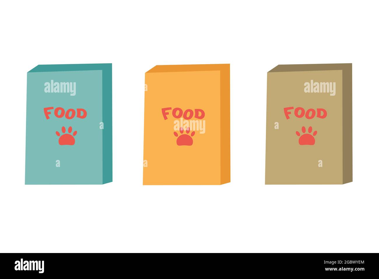 Dry food boxes for dogs and cats. Food with vitamins for animals. Shop concept. Stock Vector