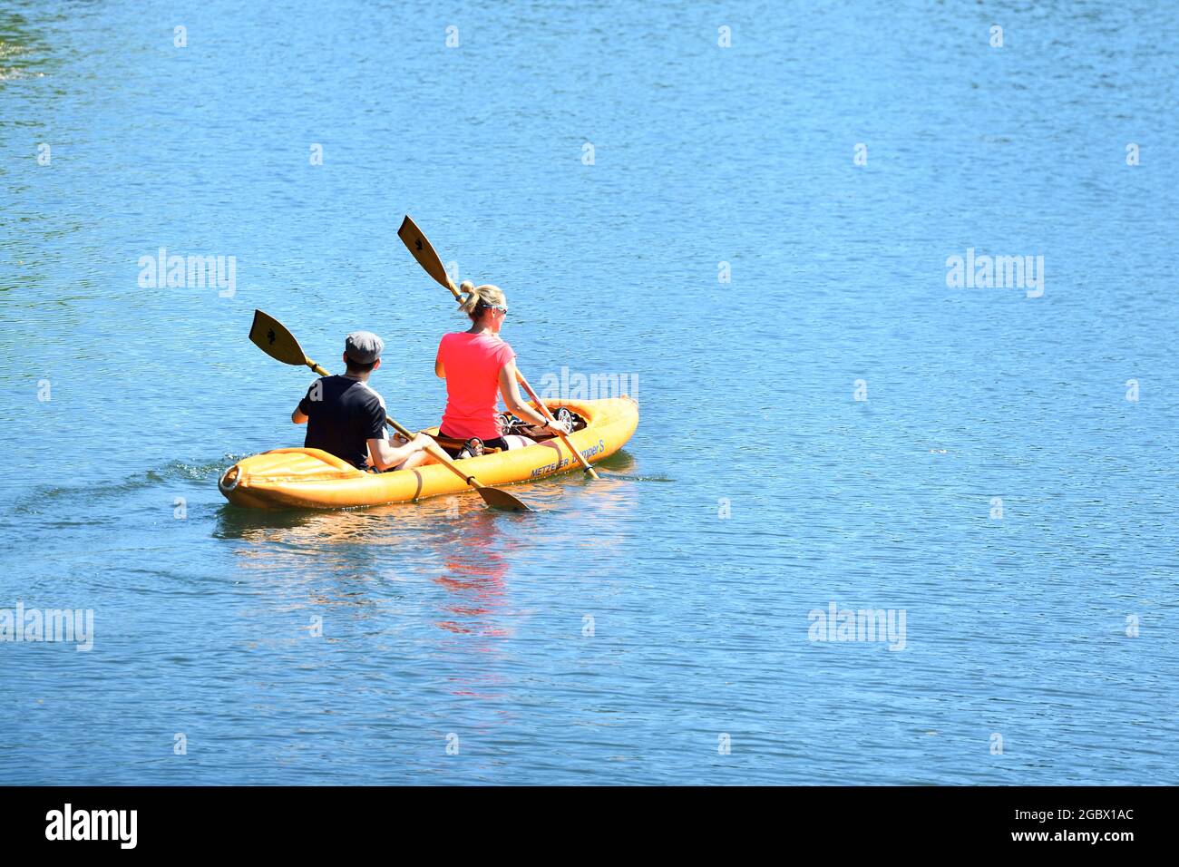 Vienna, Austria. Paddle boat on the Old Danube Stock Photo