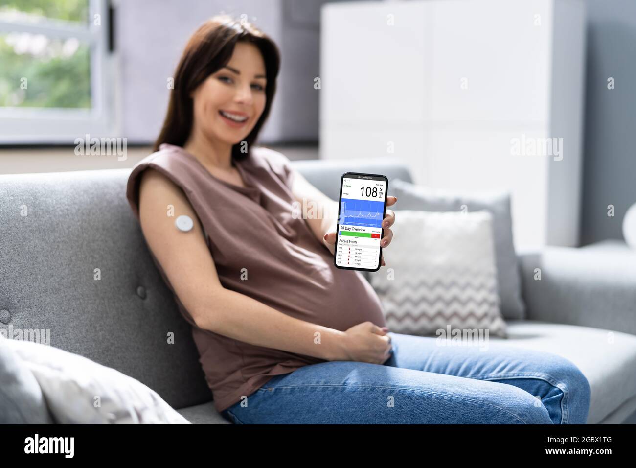 Continuous Glucose Monitor Blood Sugar Test Smart Phone App Stock Photo