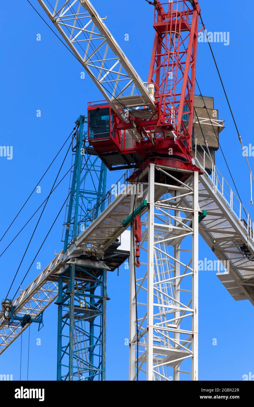 Two construction cranes at construction site. Ontario Canada Stock Photo